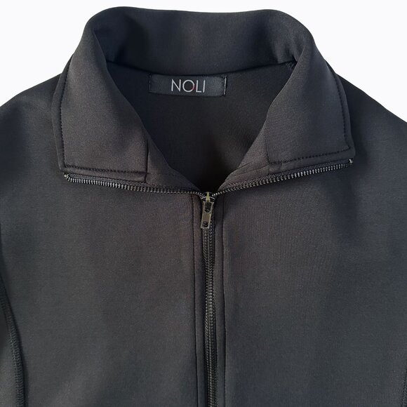 Noli Yoga Cora Scuba Jacket Sz M Black Mesh Sleeve Athleisure Sporty Goth Moto - Picture 4 of 6